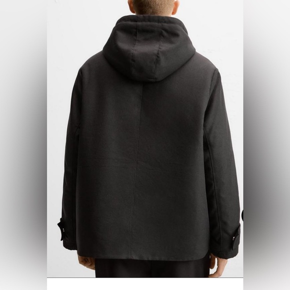 Zara Hooded Parker Coat NWT Size L in Black - Picture 6 of 8